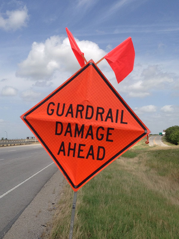 guardrail damage ahead